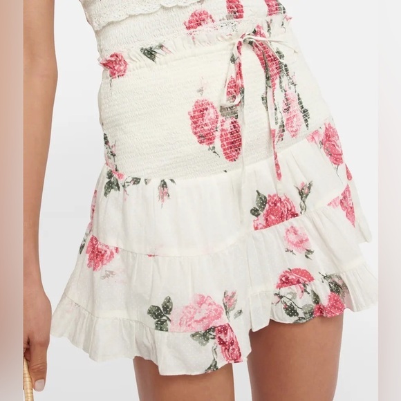 LoveShackFancy Aldana Smocked Floral White and Paradise Pink Mini Skirt 🌸 Small - Picture 7 of 16